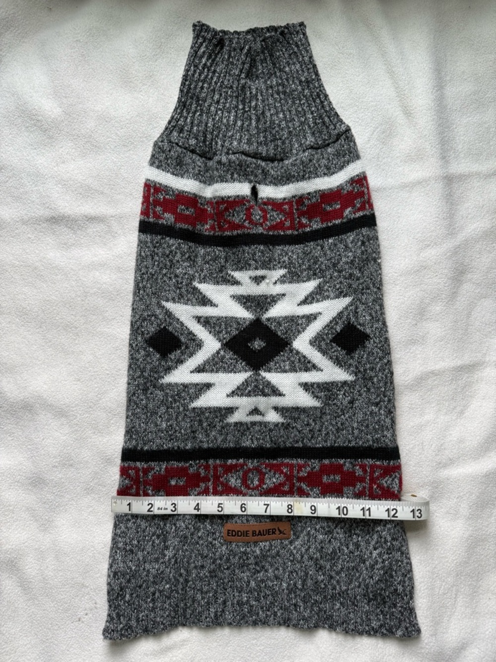 Eddie Bauer Gray & Red Aztec Knit Dog Sweater